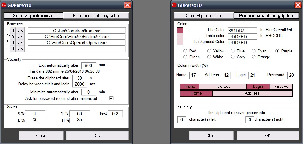 gdperso preferences, password and private data manager