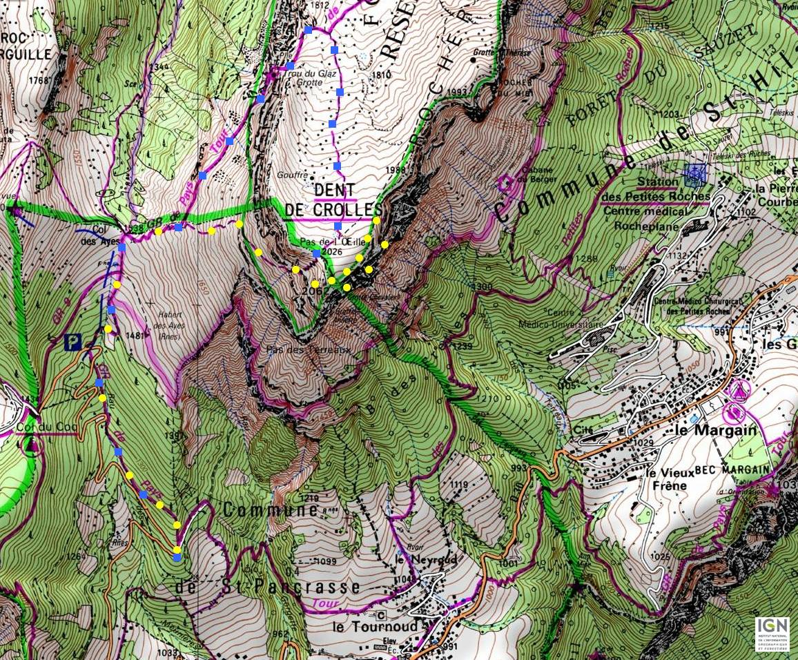 trekking route to the tooth of crolles in chartreuse